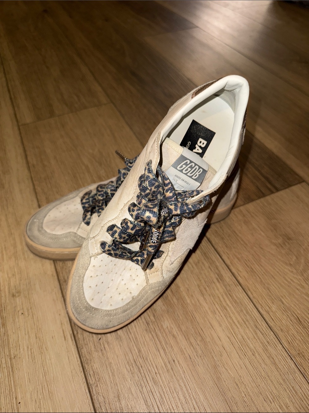 Golden Goose Beige Suede Star Sneakers with Custom Leopard Laces great condition - Picture 6 of 6
